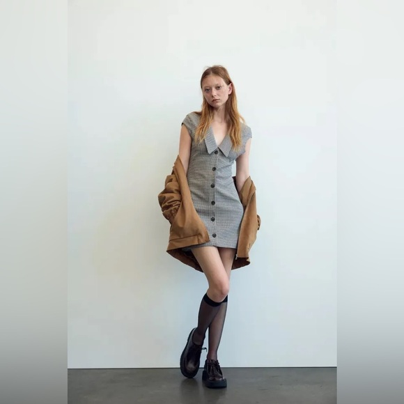 Zara Dresses & Skirts - NWT Zara Sleeveless Micro Houndstooth Print Blazer Dress